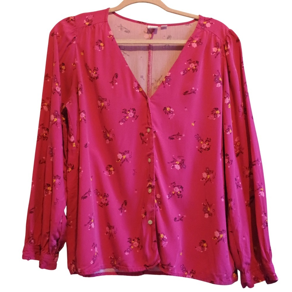 GAP Floral Button Down Blouse Women's Small Long Sleeve‎ Pink Career Casual